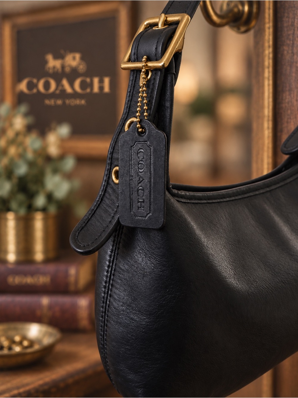 Vintage Coach Legacy Small Hobo Bag Black Leather Brass Hardware Shoulder Bag Y2 - Picture 2 of 13